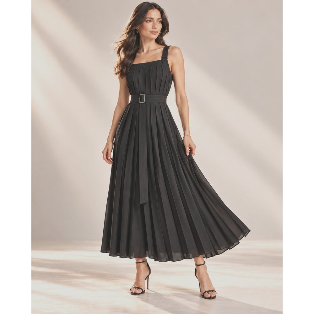 NWT Max Mara Zadar Pleated Maxi Dress Petticoat Set Black US 10 IT 44 Luxury.